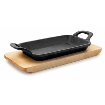 Cast Iron Rectangular Dish with Wooden Board  22.5x10x2.5cm