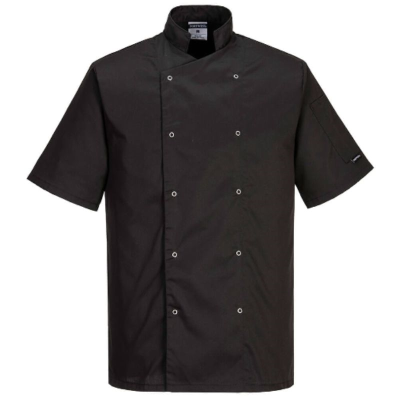 Portwest Cumbria Chef's Jacket Short Sleeve Black Large - C733
