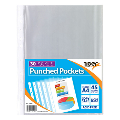 Tiger A4 Punched Pockets (Pack 30)