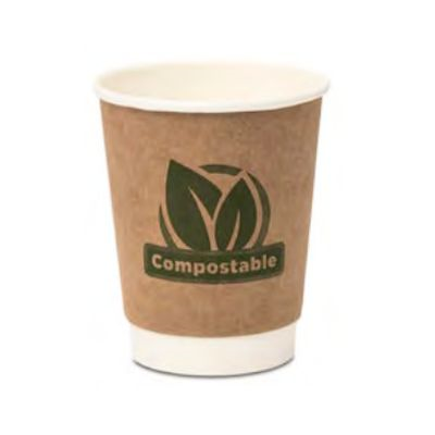Brown Compostable Double Wall Hot Drink / Coffee Cup 8oz (Pack 25) [500]