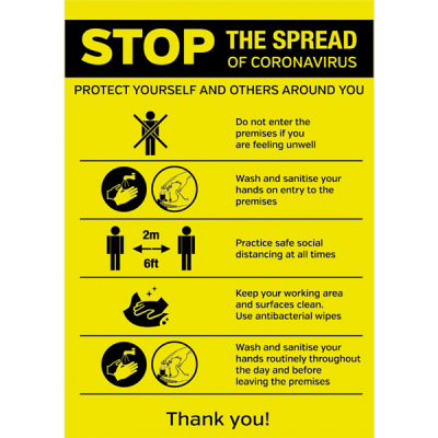 A4 size Stop the spread of coronavirus workplace safety waterproof poster
