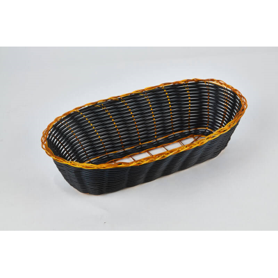 Black Oblong Woven Basket with Gold Trim (28x15x6.5cm)