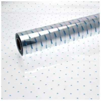 Cellophane Plastic Film Roll Baby Blue Dots 800mm x 100meter