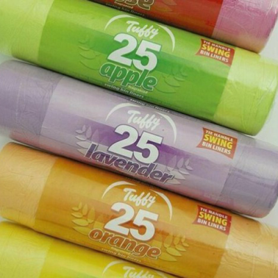 Tuffy Ass. Colours Fragranced Swing Bin Liners 50 Litre (Pack 25)