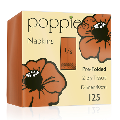 Dinner Napkin 2ply 40cm Orange 8 Fold (Pack 100) [100/20]