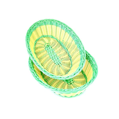 Large Deluxe Oval Woven Basket With Green Trim 28x23cm