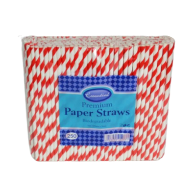Essential Premium Paper Red Stripe Straw 190 x 5mm (Pack 250)