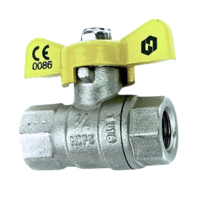 Gas Ball Valve - 1/4" -  BSP TF Yellow Butterfly Handle FxF