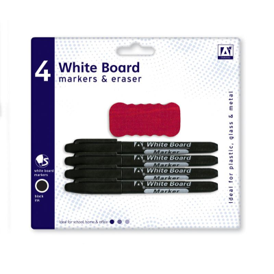 A* 4 White Board Markers and Eraser (Pack of 5)