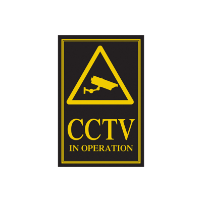 CCTV in Operation Sign in Gold Black in Oak Frame