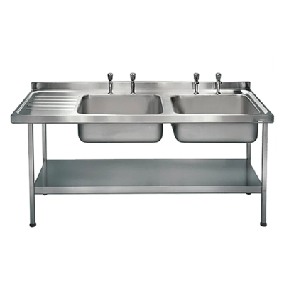 Catering Stainless Steel Double Bowl Sink Left Hand Drainer 1800mm