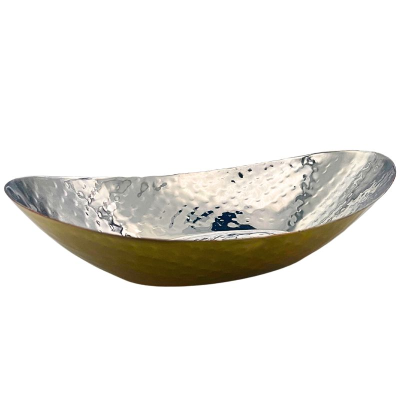 Brass Plated Hammered Oval Bread Serving Dish 20cm