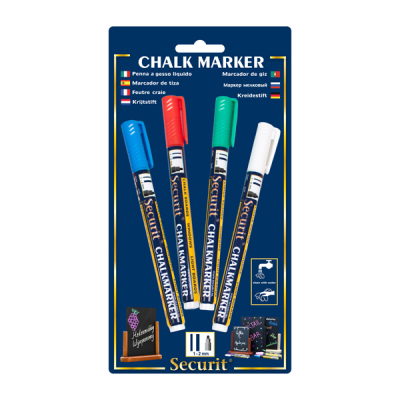 Securit Chalkmarkers (R,G,W,BL) Small (Pack 4)