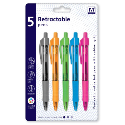 A* Retractable Pens In Assorted Colours (Pack of 5)