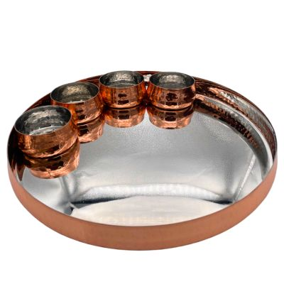 Copper Plated Hammered Curved Thali Set 32.5cm (with 4 Ramekins)