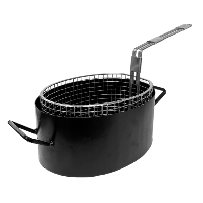 Oval Black Iron Karahi 12" with basket