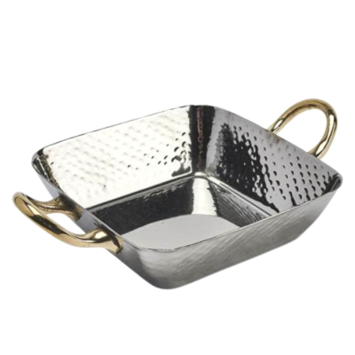 Stainless Steel Square Hammered Pan with Brass Handles 6.25" / 15.5cm