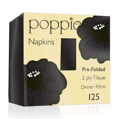 Dinner Napkin 2ply 40cm Black 8 Fold (Pack 100) [100/20]