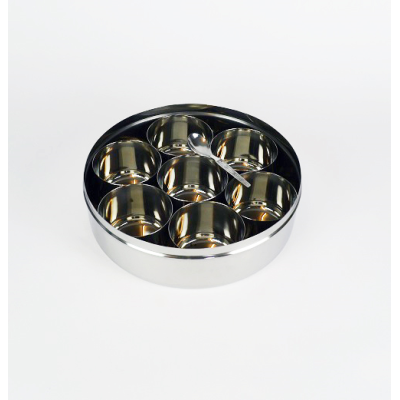 Round Stainless Steel Masala Daba / Spice box No.14 24cm