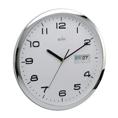 Acctim Supervisor Date and Time 320mm Analog Wall Clock - Chrome
