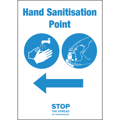 A4 size Hand Sanitisation Point Arrow Left self adhesive vinyl