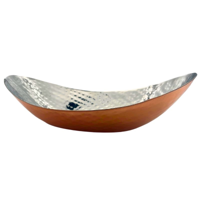 Copper Plated Hammered Oval Bread Serving Dish 25cm