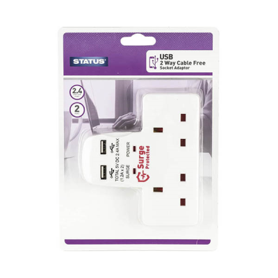 Status 2 Way Cable Free Extension Socket with 2 x USB Charging Ports