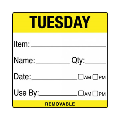 Tuesday Item / Date / Use By 50 x 50mm Food Labels (Pack 500)