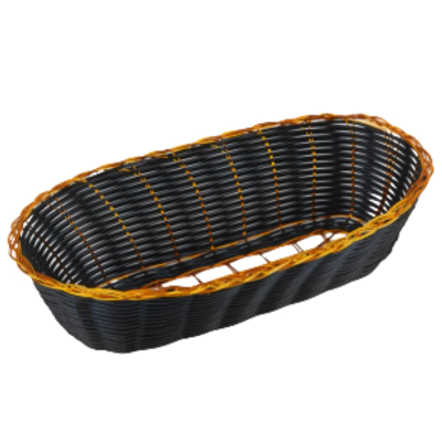 Black Oblong Woven Basket with Gold Trim (28x15x6.5cm)