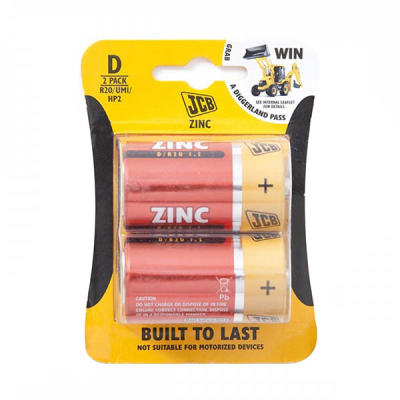 JCB Zinc Batteries D (Pack 2)