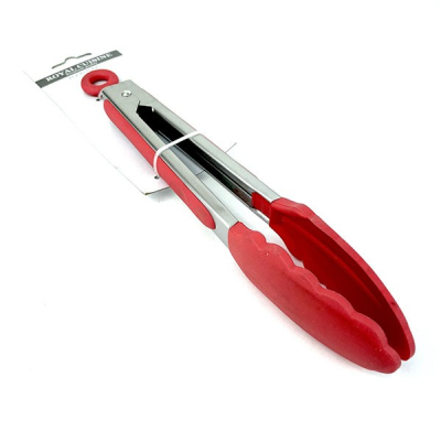 Royal Cuisine Stainless Steel Utility Tong with Red Silicone Head