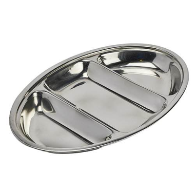 Oval Vegetable Dish Stainless Steel 3 Division 50cm