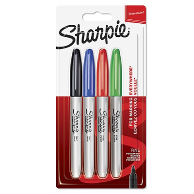 Sharpie Permanent Markers Ass. Colours, Fine Point (Pack 4)