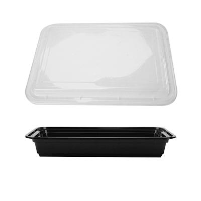 Black Rectangular Microwaveable Plastic Container with Lid 58oz (Pack 150)
