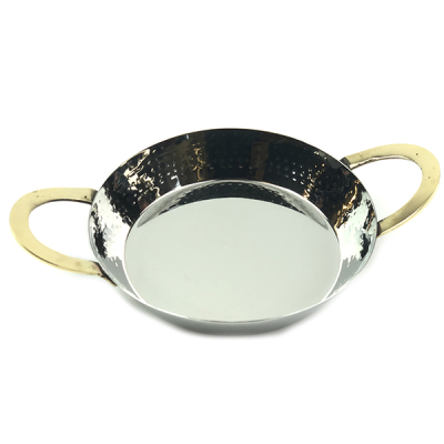 Round Hammered Serving Dish with Brass Handle 14cm