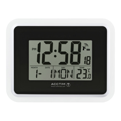 Acctim Delta Digital Oblong Wall Clock White with Black Rim 160x220mm - Radio Controlled