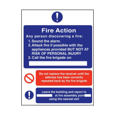 Self Adhesive Fire Action 3 Part Sticker 200 x 150mm