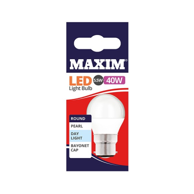 Maxim LED Round Bulb Bayonet Cap Day Light White 5.5w (Pack 10)