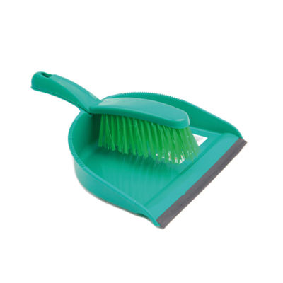 Professional Dustpan Brush with Stiff Bristles in Green