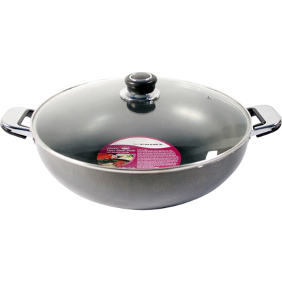 Prima Non Stick Wok with Glass Lid and Double Handle 32cm
