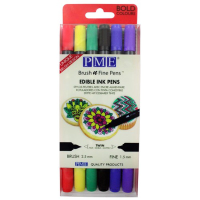 Brush n Fine Edible Ink Pens Bold Colours (Pack of 6)