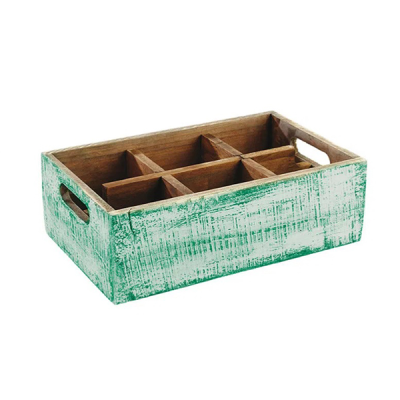 Vintage Wooden Table Caddy, Green, 27x17cm, 6 Comp