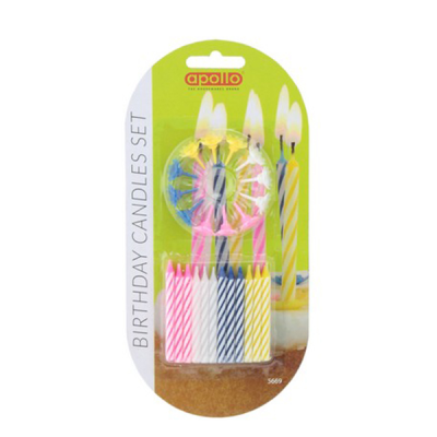 Apollo Multi Colour Set of 24 Birthday Candles plus 12 holders (Pack 24)