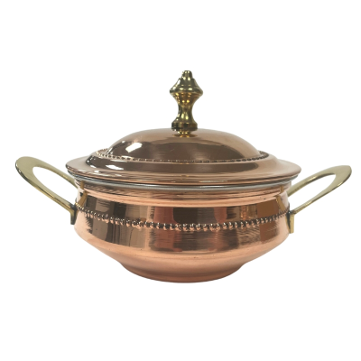 Copper Mughal Handi with Lid & Brass Handle 13cm