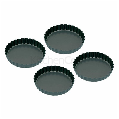 KitchenCraft Set of Four Non-Stick Mini Fluted Flan Tins 10cm (Pack4)