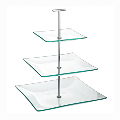 Aura 3 Tiered Square Glass Plate 9.75, 8, 5.75" (24.5, 20, 14.5cm)