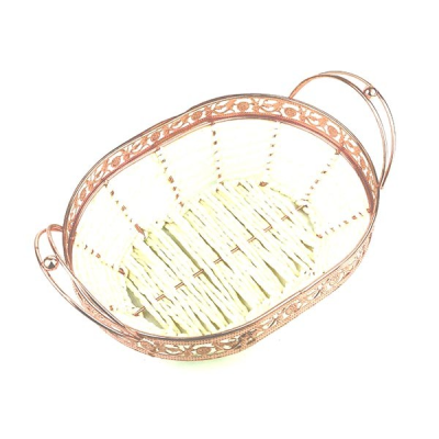 Large Oval Woven Basket With Brass Trim 28x22cm