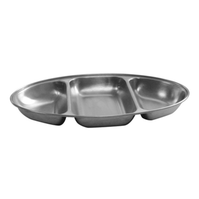 Oval Vegetable Dish Stainless Steel 3 Division 14"