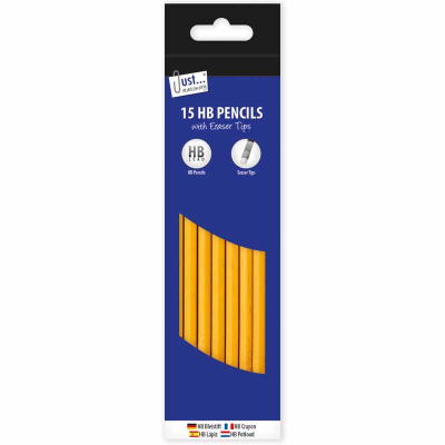 Just Stationery 15 HB Pencils  With  Eraser Tops (Pack 15)