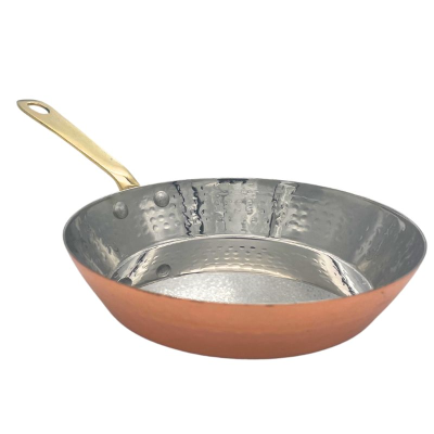 Copper Plated Hammered Mini Frying Pan, Long Brass Handle 15cm